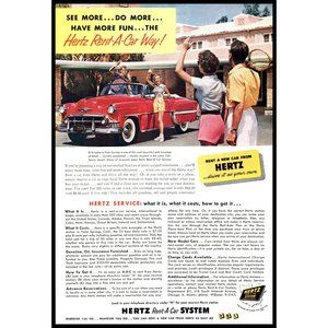 1953 Hertz Rent a Car Vintage Print Ad El Mirador Palm Springs Convertible Art
